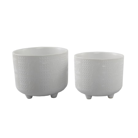 Conservatorio Matte White Hiero Footed Planter Set of 2 CO2096869